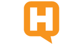 Harper Marketing logo orange quote bubble with white uppercase H.